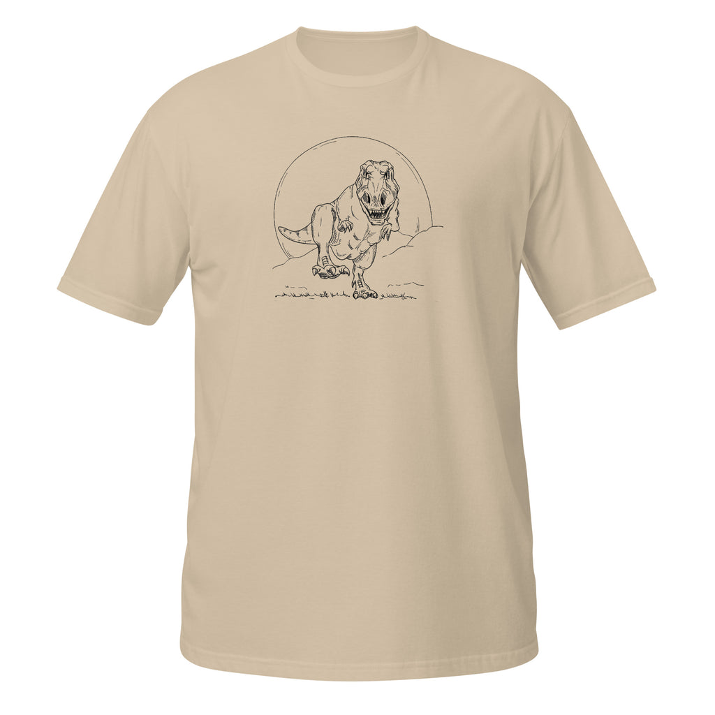 T-shirt beige clair illustration Tyrannosaure Rex dessin ligne dinosaure paléontologie