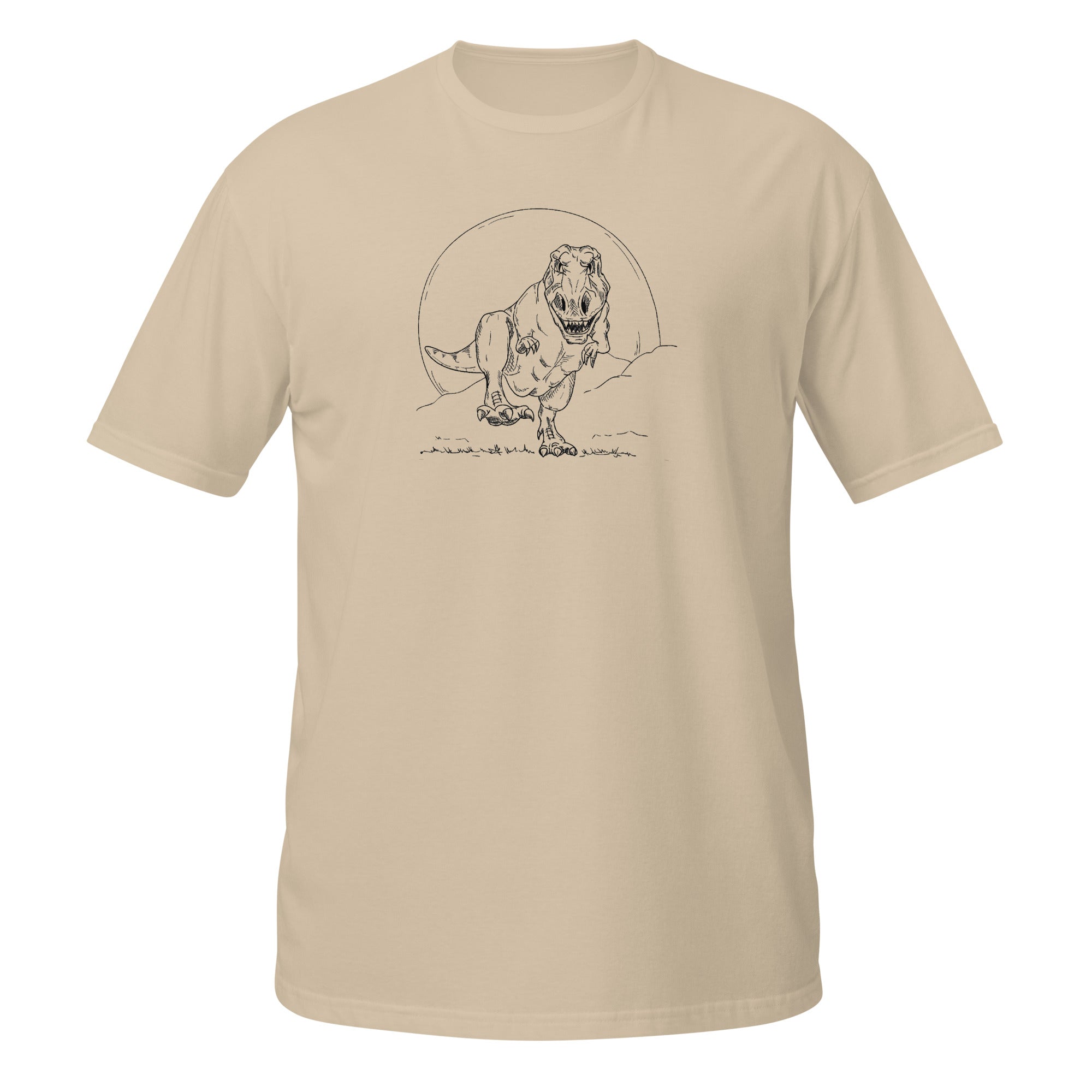 T-shirt beige clair illustration Tyrannosaure Rex dessin ligne dinosaure paléontologie