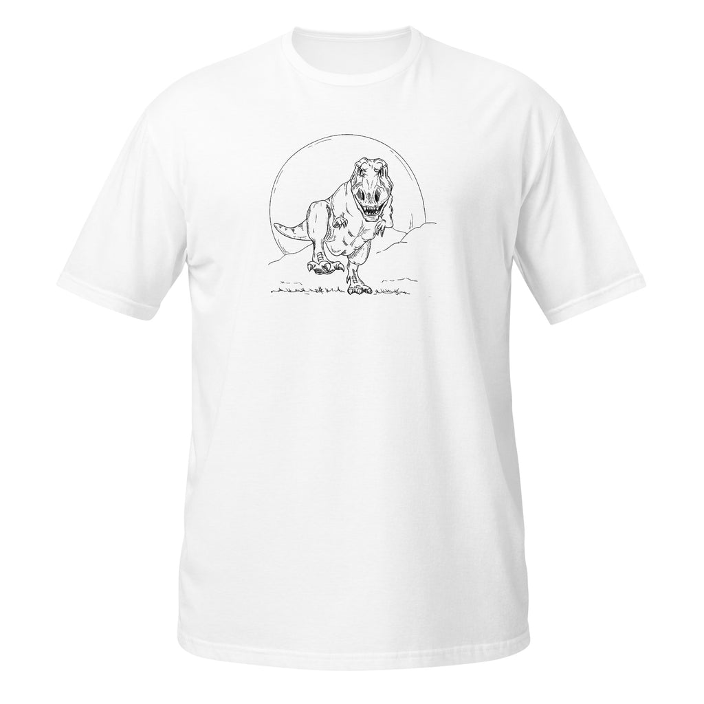 T-shirt blanc illustration Tyrannosaure Rex dessin ligne dinosaure paléontologie