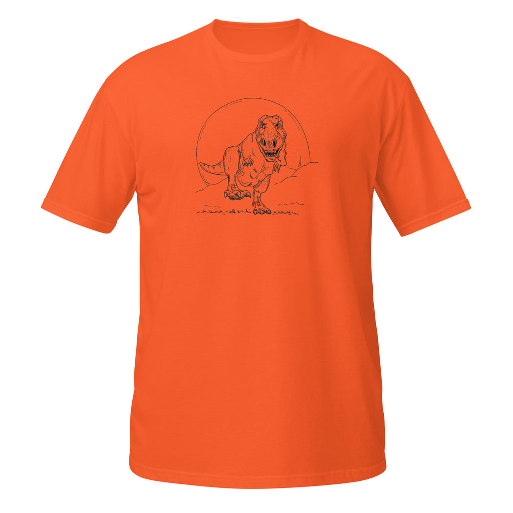 T-shirt orange illustration Tyrannosaure Rex dessin ligne dinosaure paléontologie