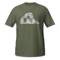 T-shirt vert kaki avec illustration au crayon du Sphinx de Gizeh et des pyramides d'Égypte