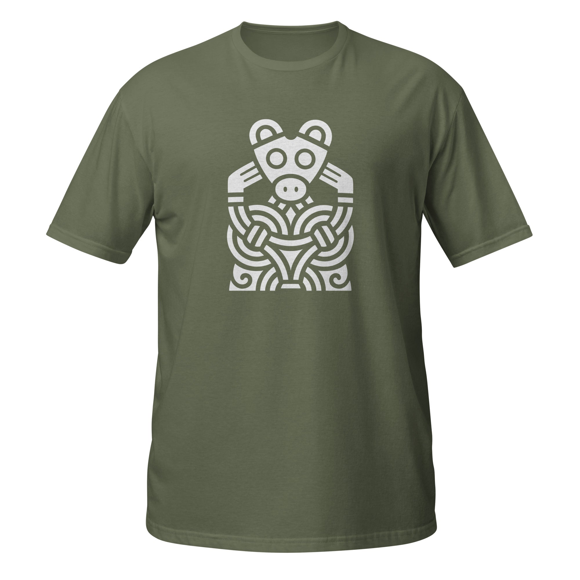 T-shirt vert kaki figure animale viking entrelacs blanc