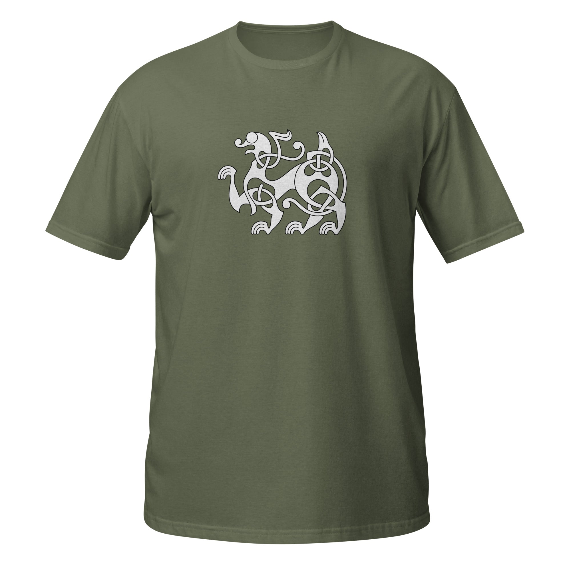 T-shirt vert kaki motif viking entrelacs nordique blanc