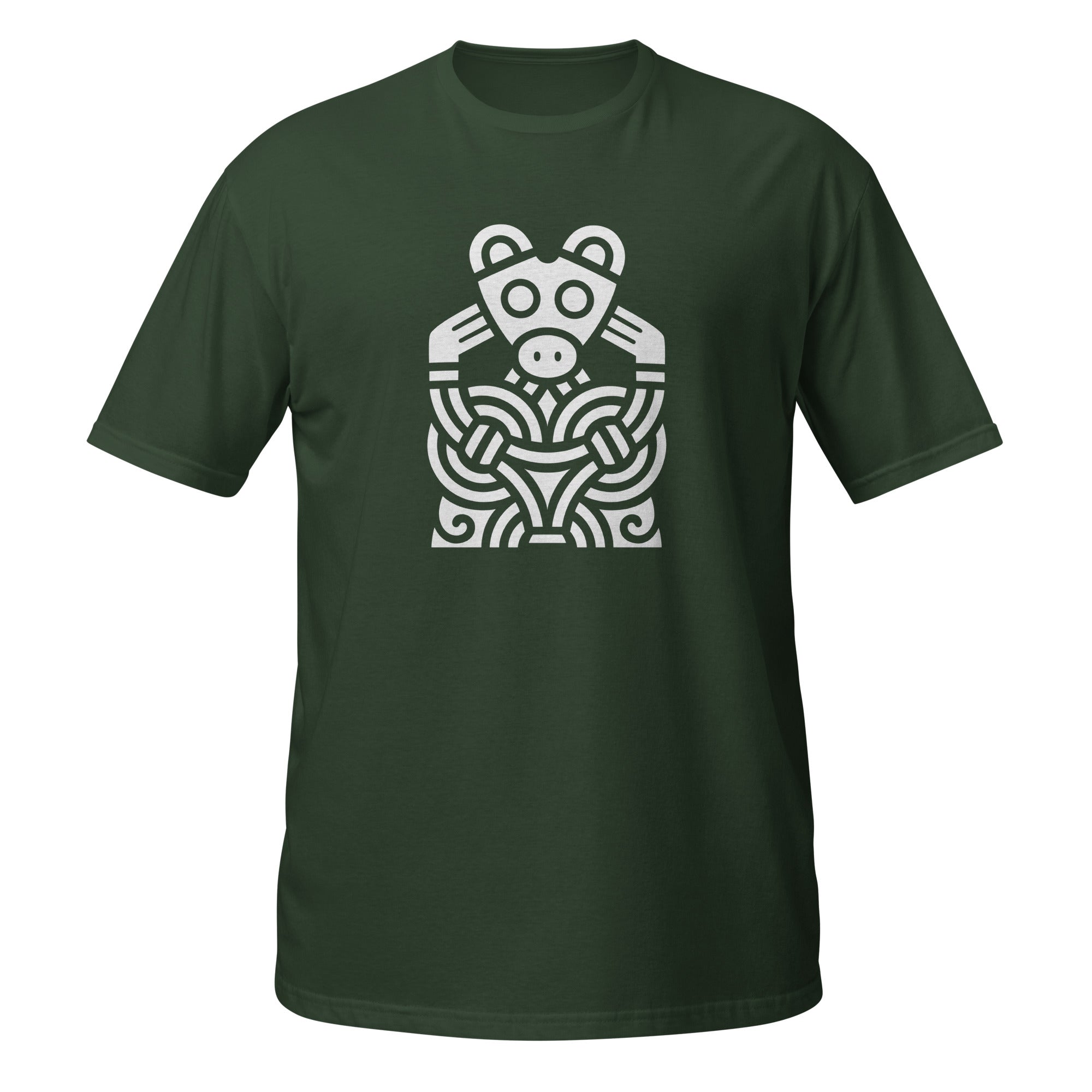 T-shirt vert figure animale viking entrelacs blanc