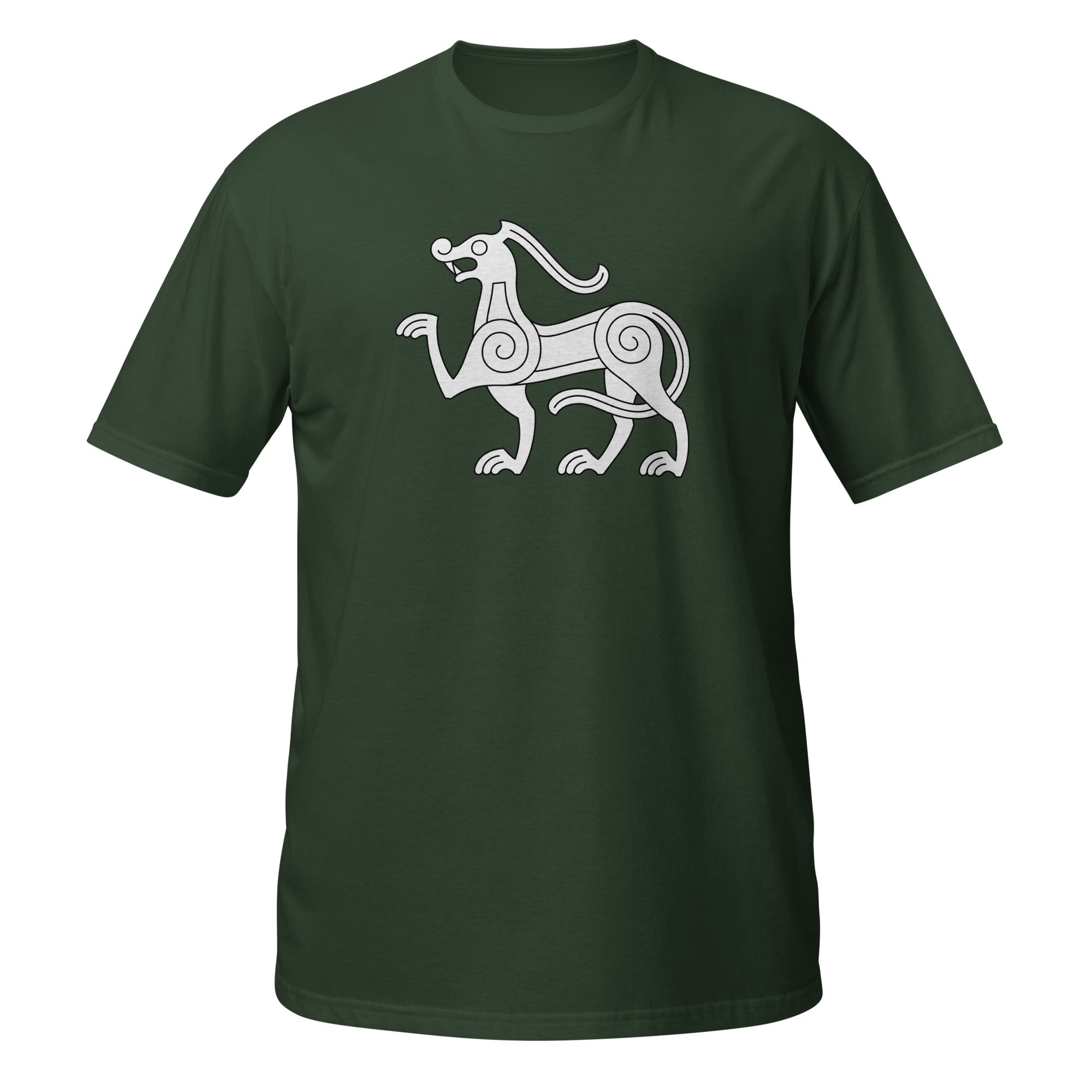 T-shirt vert créature viking entrelacs spirales blanc