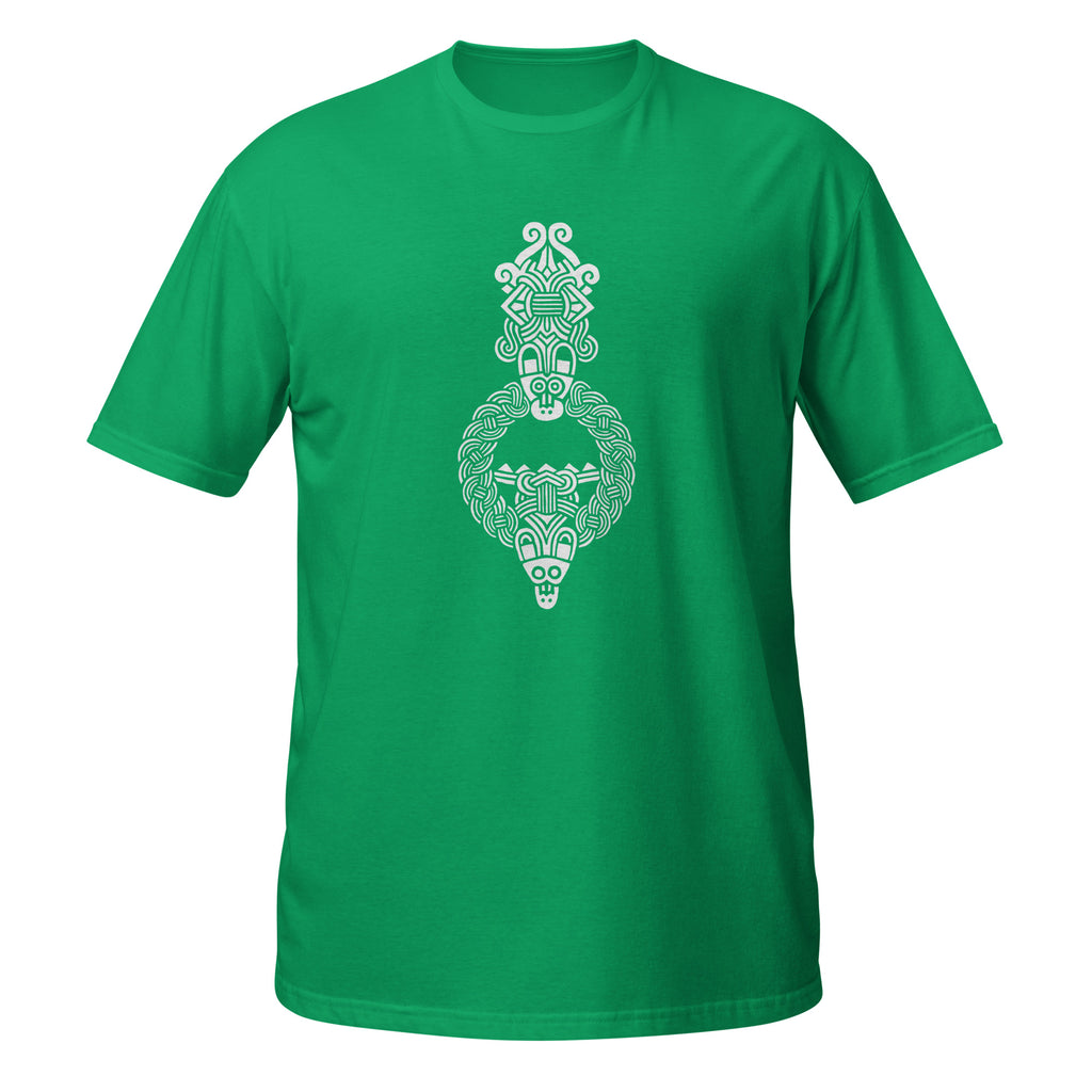 T-shirt vert motif viking entrelacs vertical nordique blanc