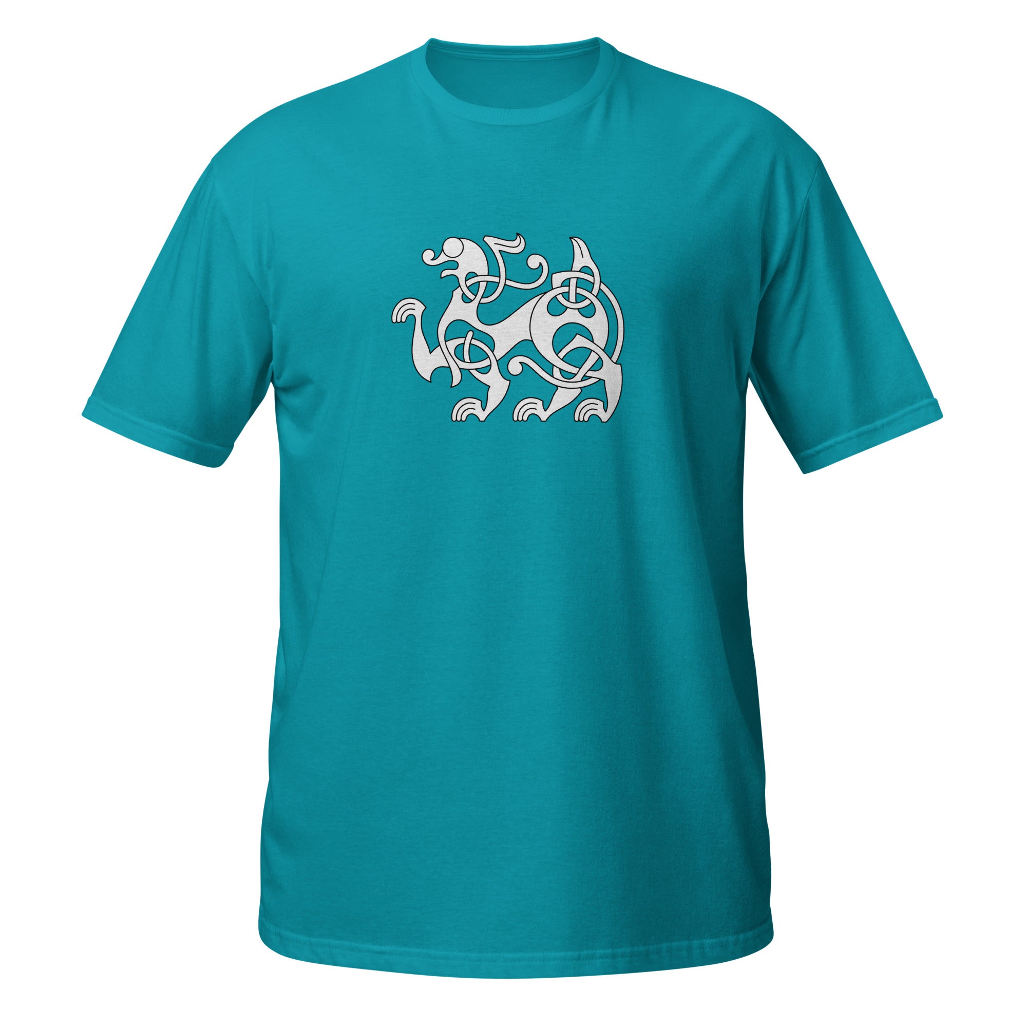 T-shirt turquoise motif viking entrelacs nordique blanc