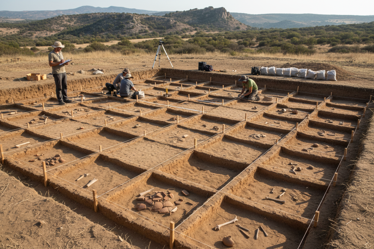 un chantier de fouille préhistorique